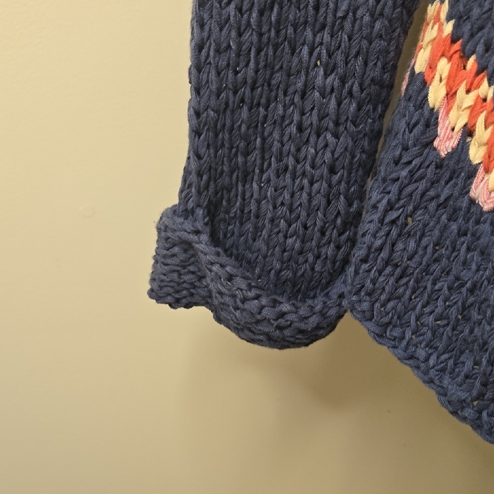 Maison Scotch Navy Blue Chunky Knit Cardigan Medium Boho Western Aztec Geometric - Picture 5 of 11